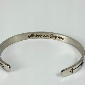 Inspirational "Nothing Can Stop You" Silver Tone Cuff Bracelet